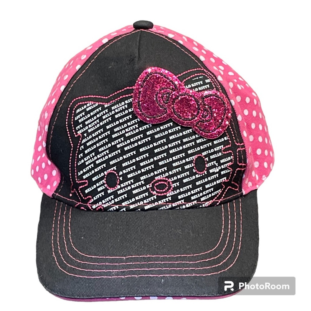 Hello Kitty Girls Adjustable Baseball Style Hat Pink Black & White